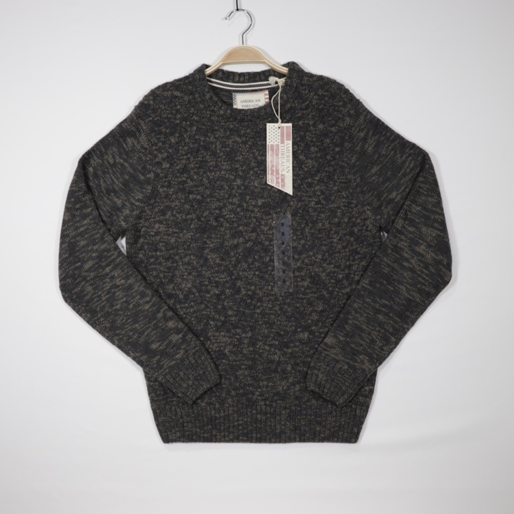 American Threads Men's Crew Neck Long Sleeve‎ Pullover Sweater Dark Grey Size S